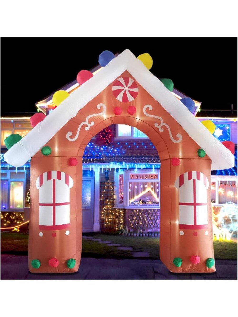 Giant 10FT Gingerbread House Christmas Inflatable Archway with LED Lights